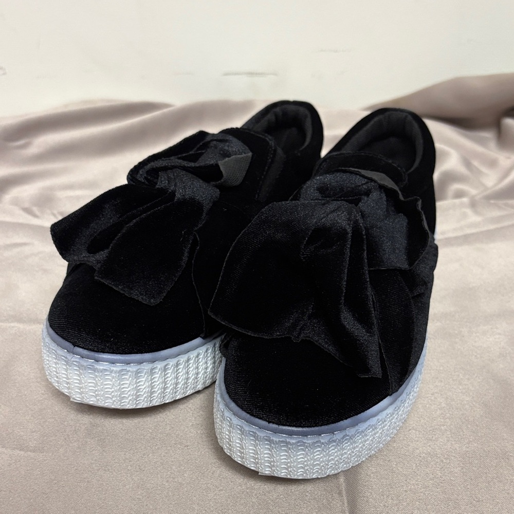 Black Suede Sneakers with Bow Detail